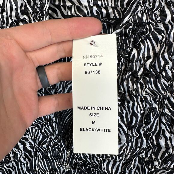 Adressing Jacket Womens Medium Black White Zebra Print Sequins Crinkle Embellish - Picture 8 of 14